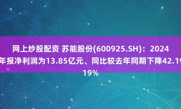 网上炒股配资 苏能股份(600925.SH)：2024年年报净利润为13.85亿元、同比较去年同期下降42.19%